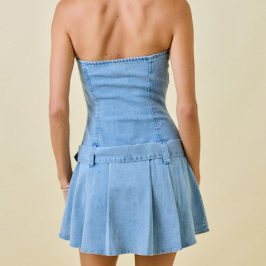 Denim Drop-Waist Romper Dress