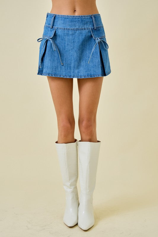 Pleated Denim Skort