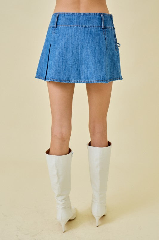 Pleated Denim Skort