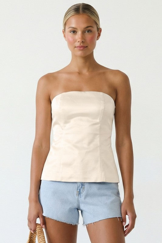 Light Tan Satin Tube Top