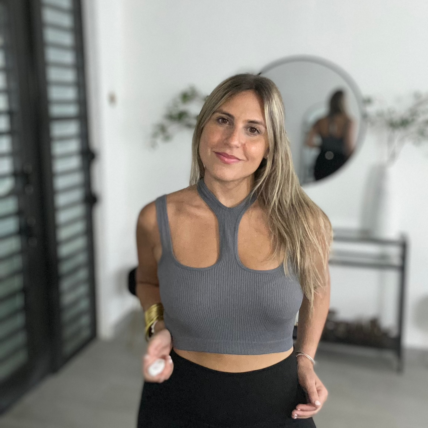 Charcoal Gray Cut Out Crop Top