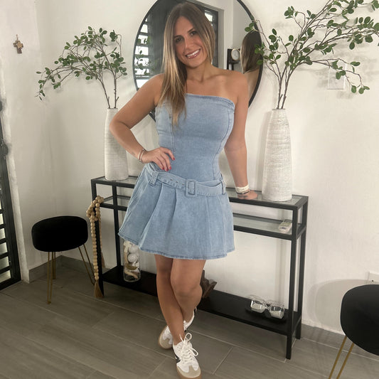 Denim Drop-Waist Romper Dress