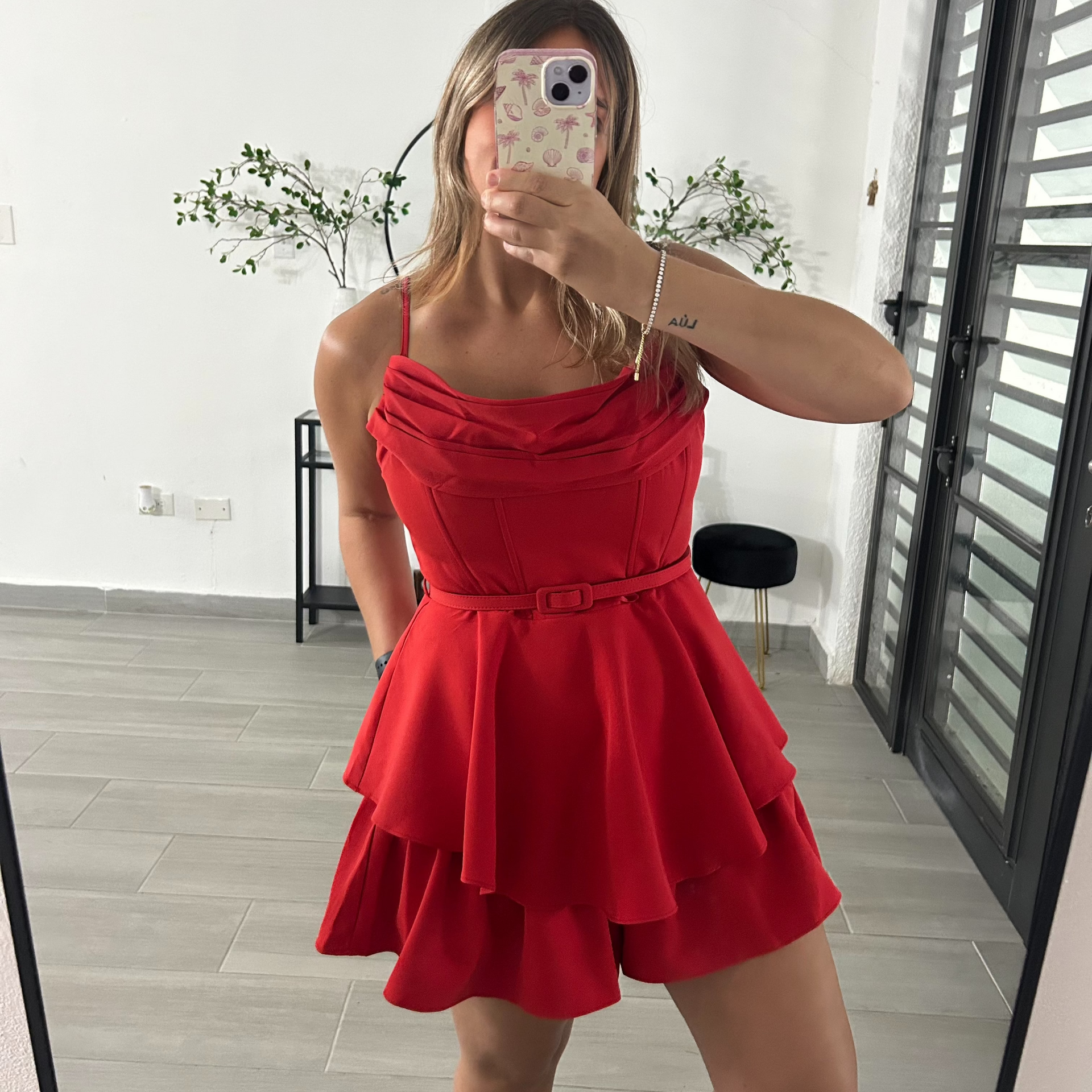 red romper dress Draped Flame Romper – Maia Boutique PR