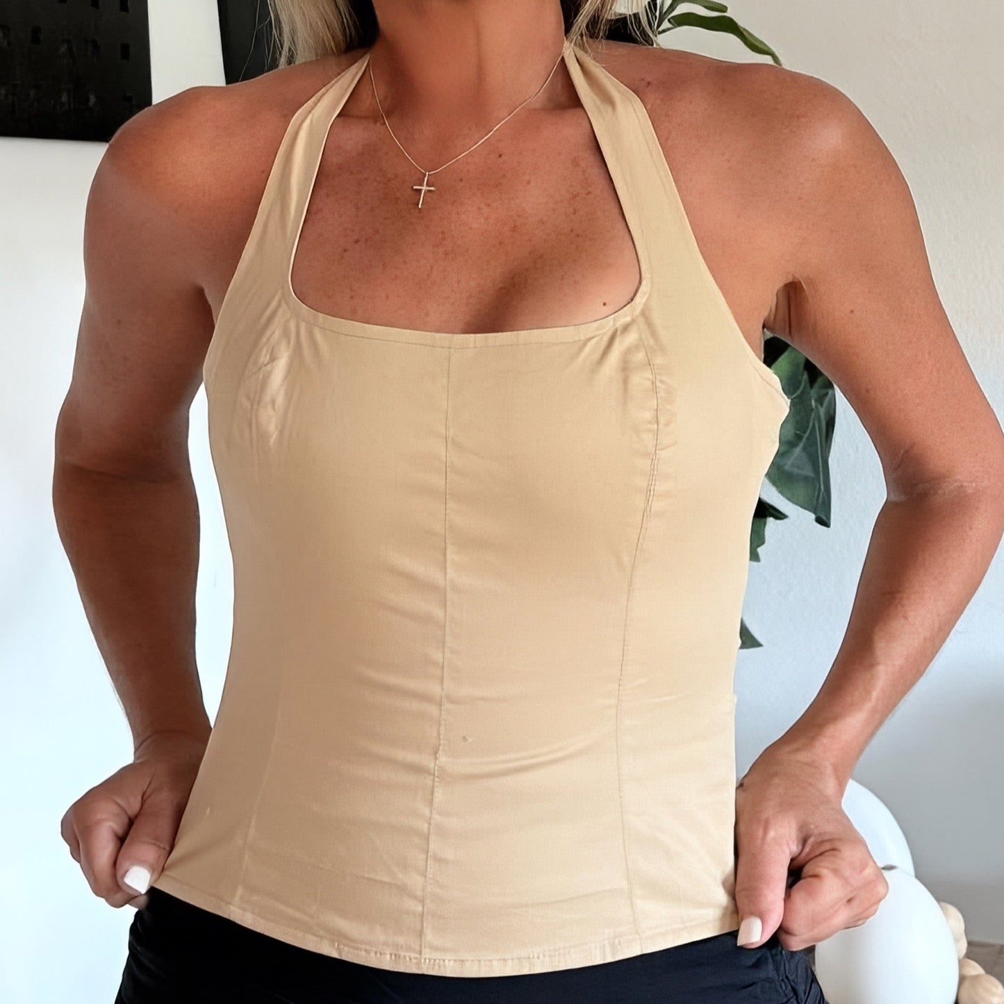 Contrast Tie Halter Top